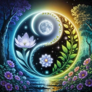 Diamantové malování - Kouzelný Yin Yang + třpytivé kamínky (50 x 50)