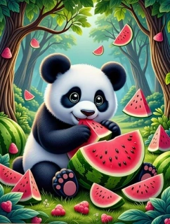 Diamantové malování - Panda a meloun